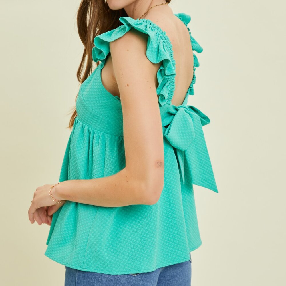 New never worn Ruffle Sleeve Bow Back Tank Top